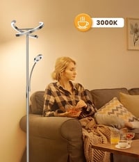 ANTENLICHT 2 az 1-ben Dimmelhető LED Állólámpa, Ezüst, 20W+7W Olvasólámpával, Távirányítós, 4 Színhőmérséklettel, 350° Forgatható, Nappali é 6