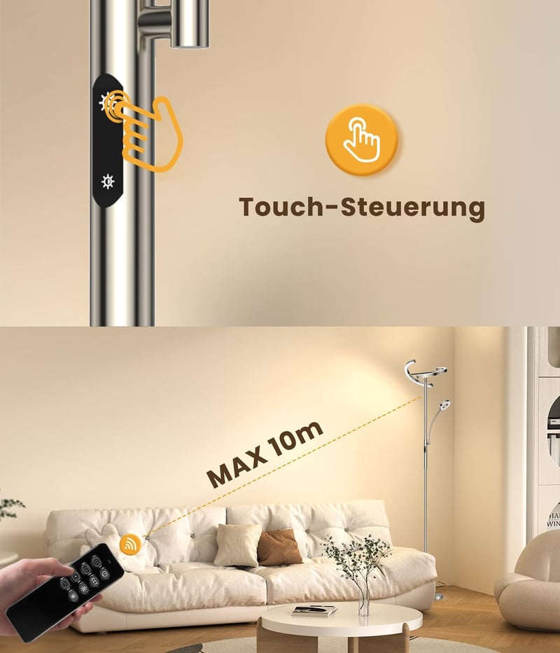 ANTENLICHT 2 az 1-ben Dimmelhető LED Állólámpa, Ezüst, 20W+7W Olvasólámpával, Távirányítós, 4 Színhőmérséklettel, 350° Forgatható, Nappali é
