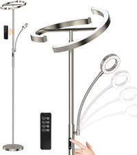 ANTENLICHT 2 az 1-ben Dimmelhető LED Állólámpa, Ezüst, 20W+7W Olvasólámpával, Távirányítós, 4 Színhőmérséklettel, 350° Forgatható, Nappali é 1