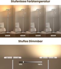 ANTENLICHT 2 az 1-ben Dimmelhető LED Állólámpa, Ezüst, 20W+7W Olvasólámpával, Távirányítós, 4 Színhőmérséklettel, 350° Forgatható, Nappali é 3