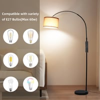 ANTENLICHT Aura vintage ívlámpa állólámpa távirányítóval, fényerőszabályzás, E27 LED, barna textil búra 33 cm, lábkapcsoló, nappaliba 5