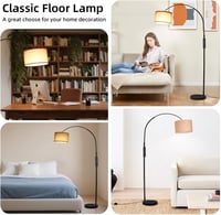 ANTENLICHT Aura vintage ívlámpa állólámpa távirányítóval, fényerőszabályzás, E27 LED, barna textil búra 33 cm, lábkapcsoló, nappaliba 6