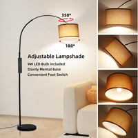 ANTENLICHT Aura vintage ívlámpa állólámpa távirányítóval, fényerőszabályzás, E27 LED, barna textil búra 33 cm, lábkapcsoló, nappaliba 7