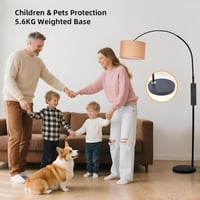 ANTENLICHT Aura vintage ívlámpa állólámpa távirányítóval, fényerőszabályzás, E27 LED, barna textil búra 33 cm, lábkapcsoló, nappaliba 3