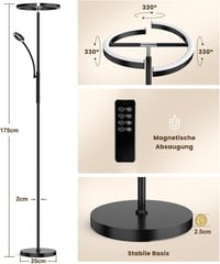 ANTENLICHT Fekete Állólámpa LED 27W - Dimmelhető, Forgatható Olvasólámpával, 4 Színhőmérséklettel, Távirányítóval, Nappali, Hálószoba, Iroda 6