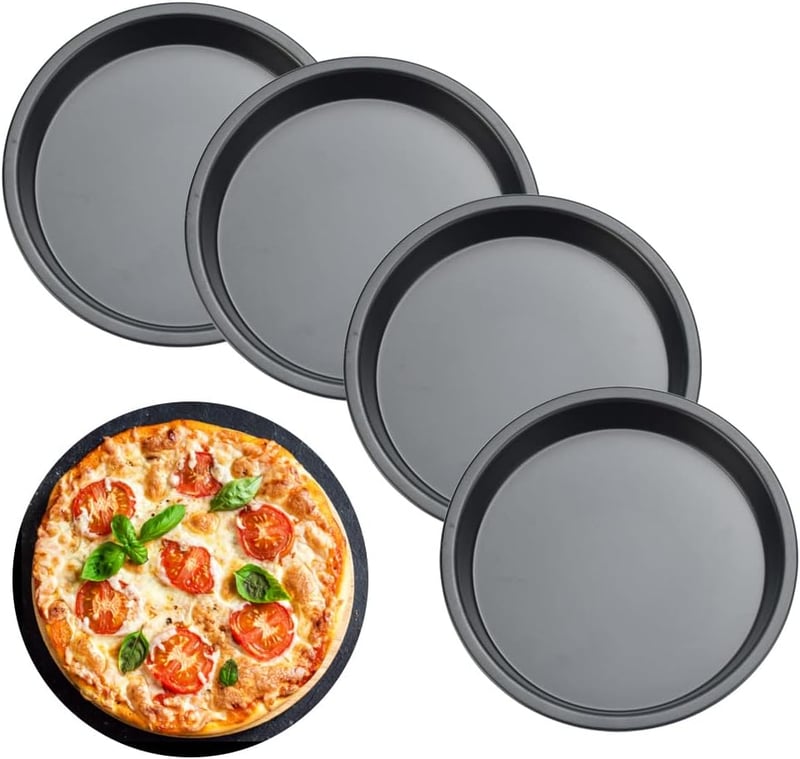 ANTHYTA 4 db-os Pizzasütő Forma Szett - 15 cm Kerek Tapadásmentes Szénacél Sütőtálca Quiche, Pite és Torta Készítéséhez