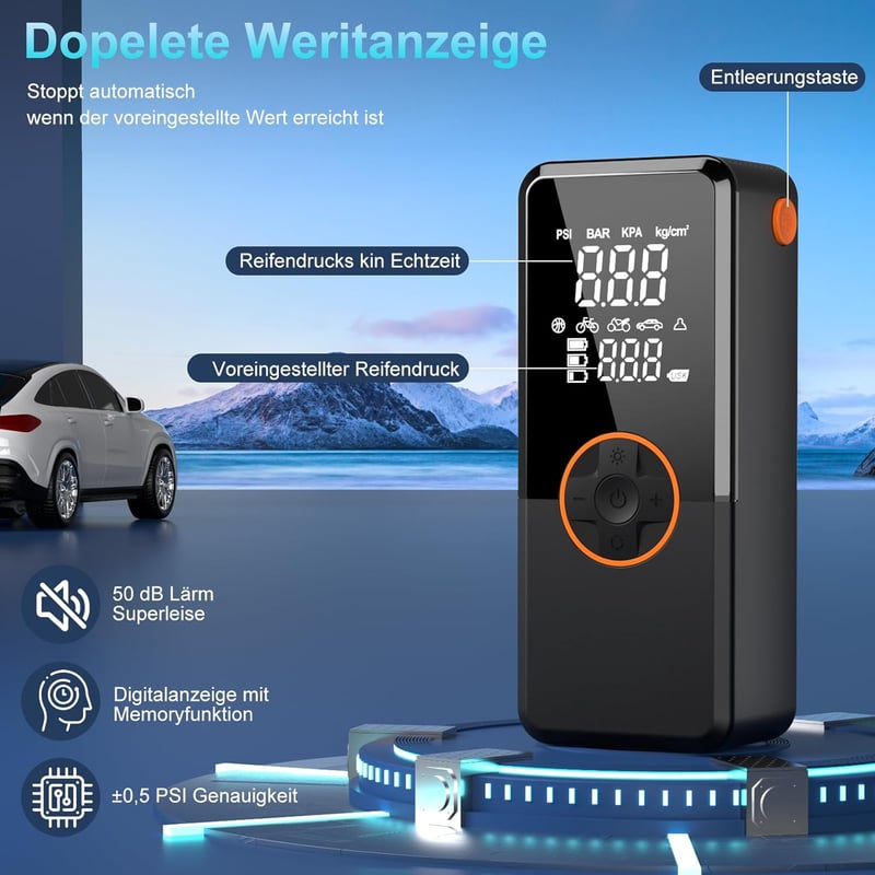 Antifnuo Elektromos Légpumpa 150 PSI, 10000 mAh Akkumulátor, Digitális Kijelző - Black