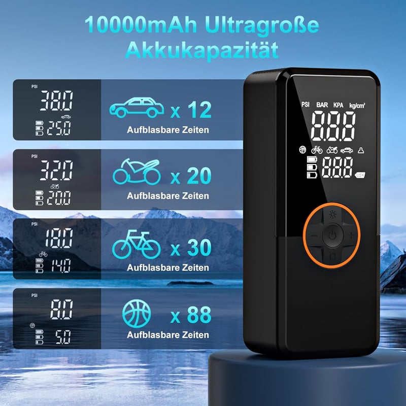 Antifnuo Elektromos Légpumpa 150 PSI, 10000 mAh Akkumulátor, Digitális Kijelző - Black