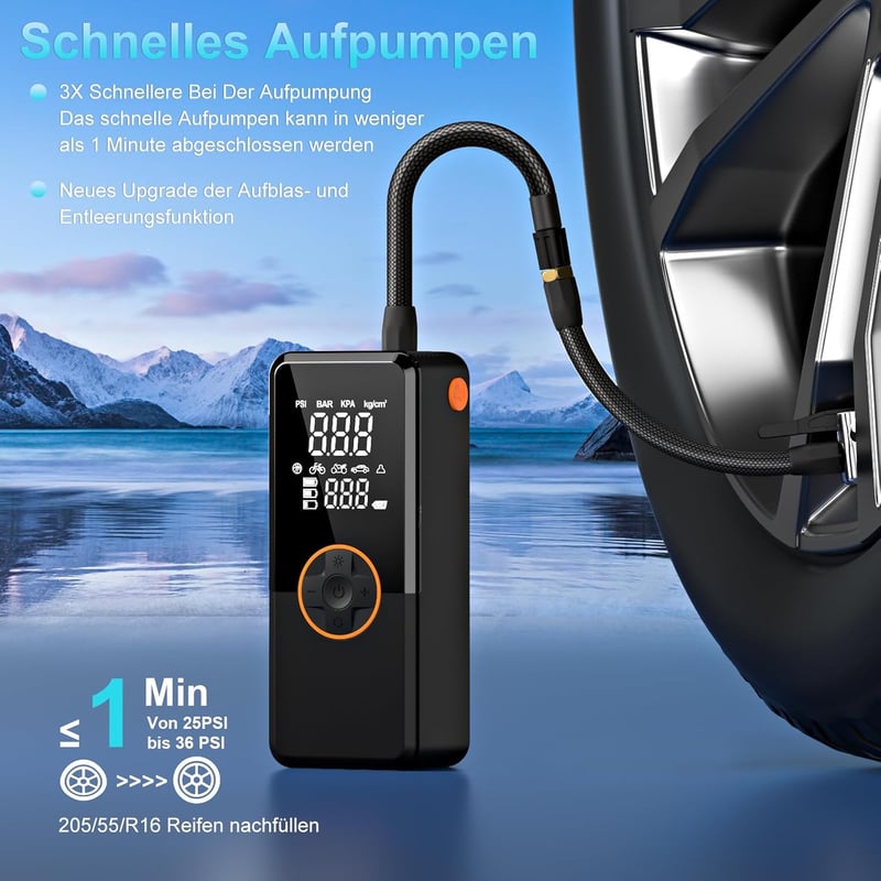 Antifnuo Elektromos Légpumpa 150 PSI, 10000 mAh Akkumulátor, Digitális Kijelző - Black