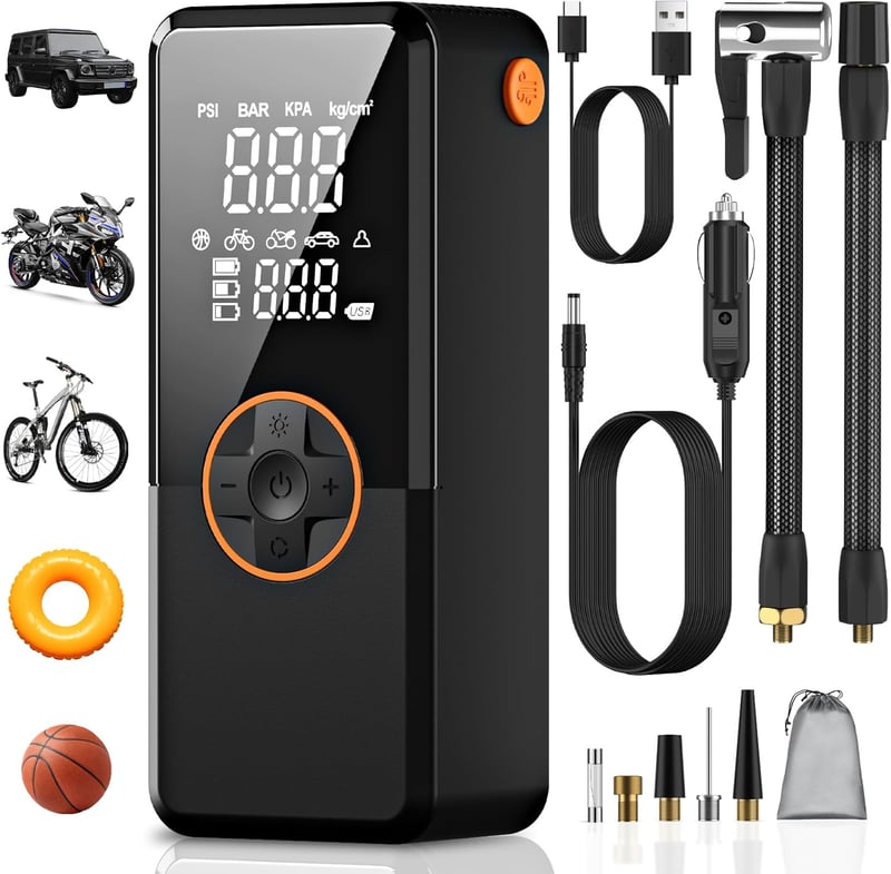 Antifnuo Elektromos Légpumpa 150 PSI, 10000 mAh Akkumulátor, Digitális Kijelző - Black