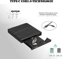Antika USB 3.0 Type-C Külső DVD Meghajtó Hordozható CD Írógép Laptop Asztali Számítógéphez 2