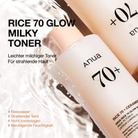 Anua Rice 70 Glow Milky Toner – Hydratačné pleťové tonikum s ryžovou vodou, niacínamidom a ceramidmi, kórejská starostlivosť o pleť, pre všetky typy pleti, bez parfumácie, 250 ml 2