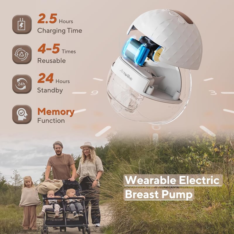 ANWIKE Elektromos Mellszívó Dupla Fejjel, 338 mmHg Erős Szívóerő, Kéz Nélküli, 9 Szint, 4 Mód LED Kijelzővel
