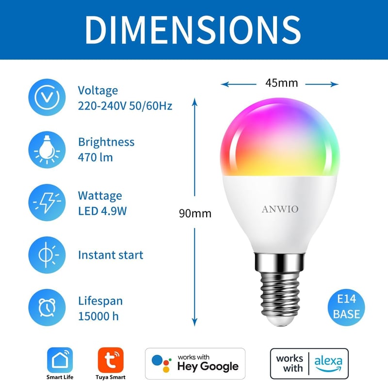 ANWIO E14 okos LED izzó WiFi vezérléssel
