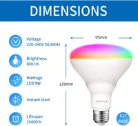 ANWIO E27 WiFi LED okos izzó 9W RGB dimmelhető Alexa Google Home 2db 3