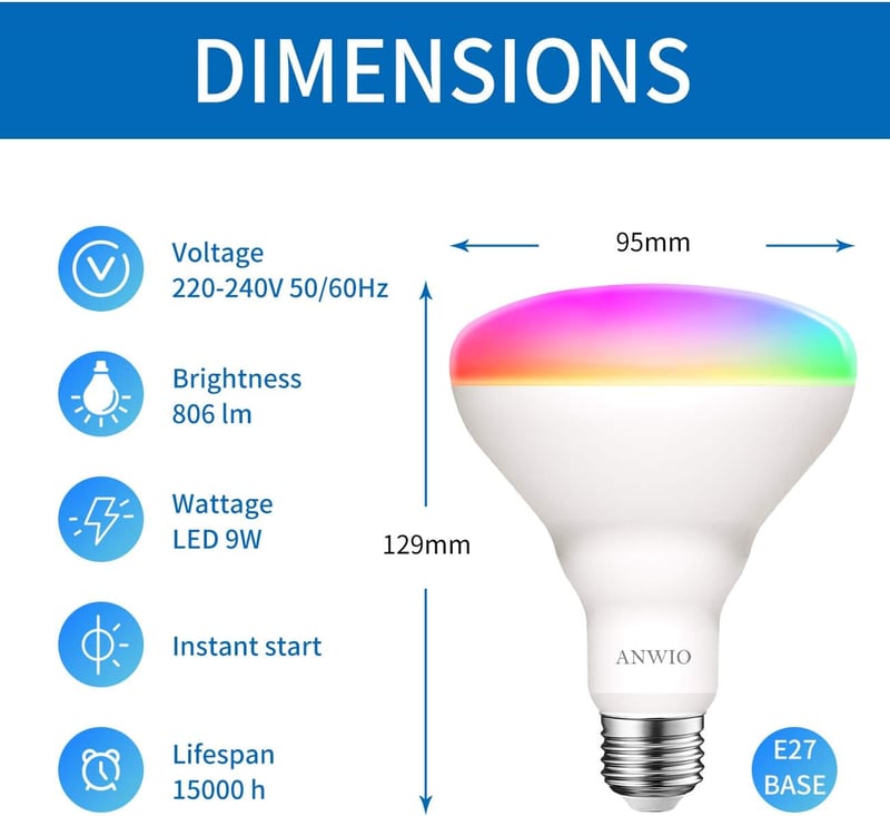 ANWIO E27 WiFi LED okos izzó 9W RGB dimmelhető Alexa Google Home 2db