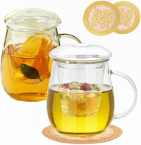 ANWONE Borozilikát Teáscsésze 500ml 2db Szűrővel és Fedővel 1