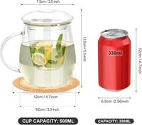 ANWONE Borozilikát Teáscsésze 500ml 2db Szűrővel és Fedővel 2