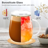 ANWONE Borozilikát Teáscsésze 500ml 2db Szűrővel és Fedővel 5