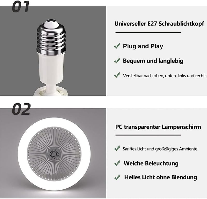 Anyingkai E27 Mennyezeti Ventilátor Lámpa Távirányítóval Szürke 30W