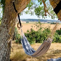 Anyoo Kültéri Pamut Függőágy - 210x150 cm - 200 kg Teherbírás - Hordozható Táskával - Kertbe, Teraszra, Kempingezéshez - Szürke 7
