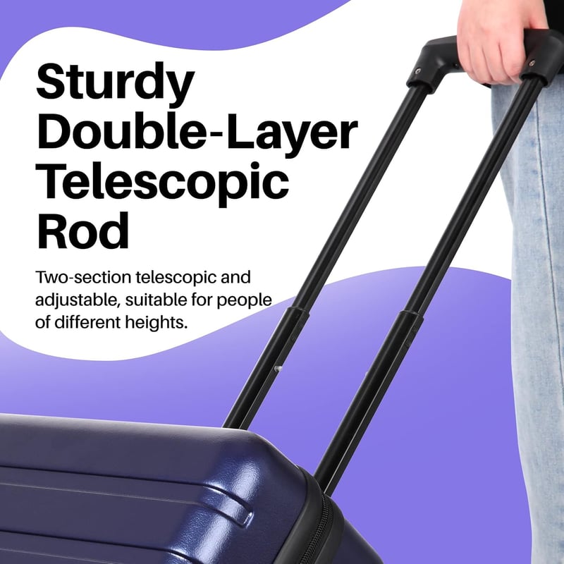 AnyZip AZ101 sötétkék M kézipoggyász keményhéjú gurulós bőrönd 4 kerékkel TSA zárral USB töltővel 101 cm
