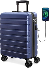 AnyZip AZ101 sötétkék M kézipoggyász keményhéjú gurulós bőrönd 4 kerékkel TSA zárral USB töltővel 101 cm 1