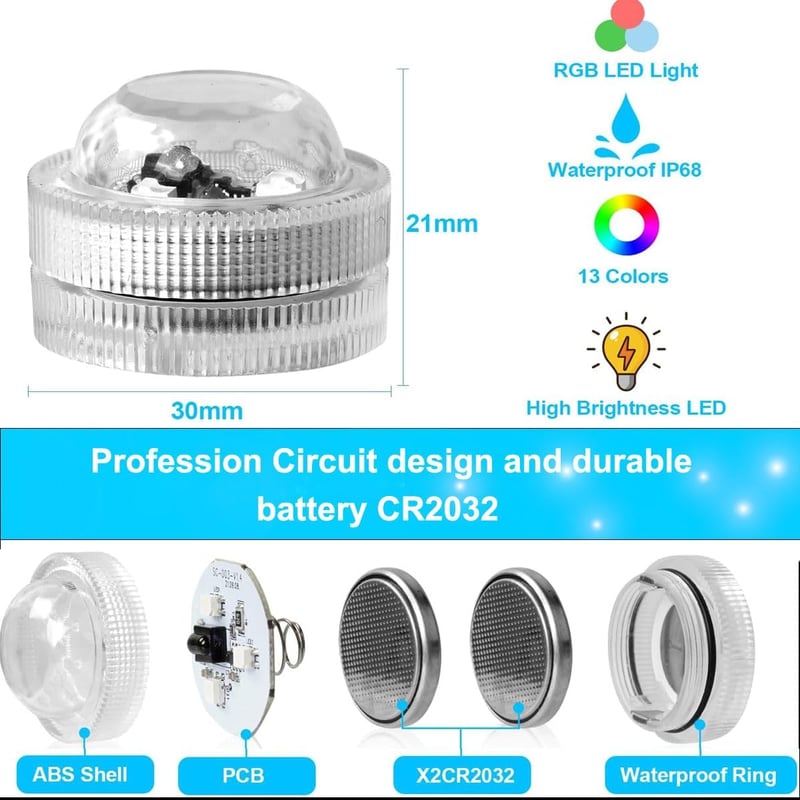 Anzhen 12 db RGB LED vízalatti világítás távirányítóval, medence és akvárium lámpa