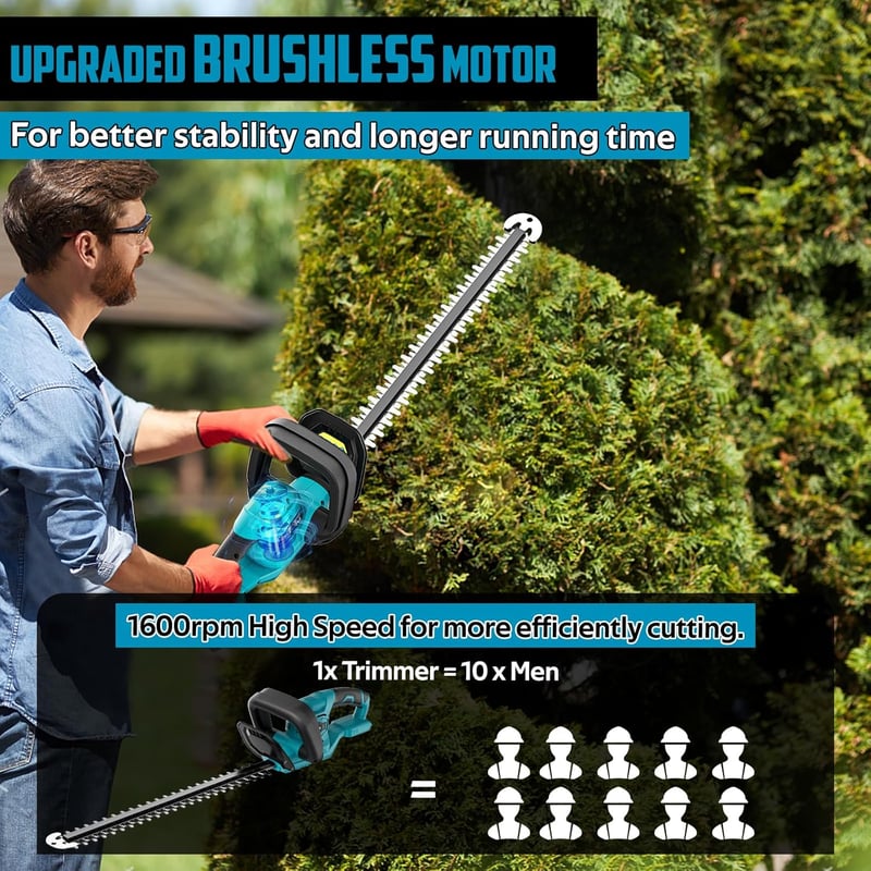 Anztek 18V Akkus Sövényvágó 22" Kétirányú Pengével Brushless Motor