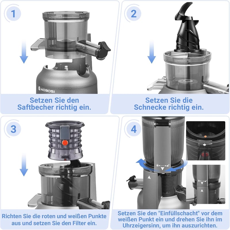 AOBOSI 250W Gyümölcs és Zöldség Centrifuga 103mm Nyílással 1.2L Szürke
