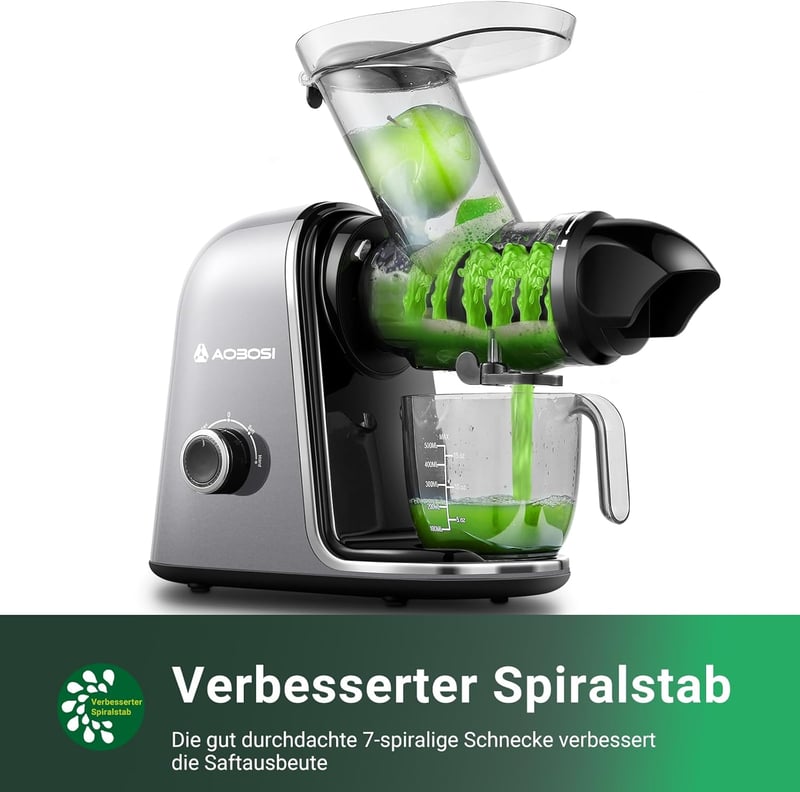 AOBOSI Lassú Gyümölcscentrifuga 2 Sebességgel, Zöldség és Gyümölcs Préshez Kefével