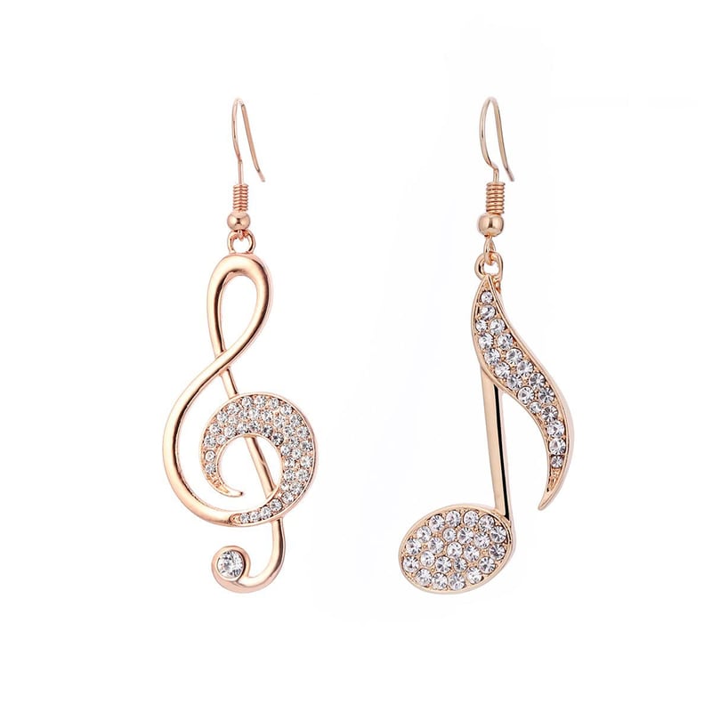 Aodun Jewelry náušnice s notovým záznamom pre ženy - hypoalergénne náušnice so zapínaním, pozlátené ružovým zlatom a striebrom, zdobené kryštálmi - darčekové šperky