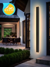 Lampă de perete LED lungă AOEH Villa, aluminiu negru, IP65 impermeabilă, pentru exterior, grădină, terasă, sufragerie și dormitor, 150 cm, 48 W, lumină caldă 5