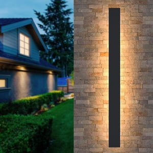 Lampă de perete LED lungă AOEH Villa, aluminiu negru, IP65 impermeabilă, pentru exterior, grădină, terasă, sufragerie și dormitor, 150 cm, 48 W, lumină caldă