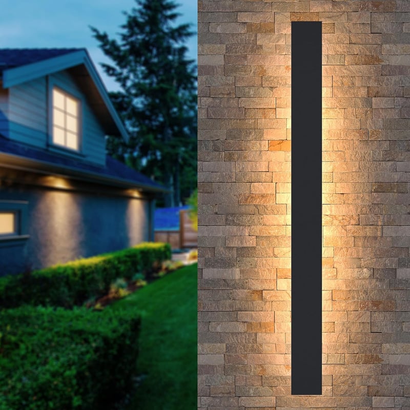 Lampă de perete LED lungă AOEH Villa, aluminiu negru, IP65 impermeabilă, pentru exterior, grădină, terasă, sufragerie și dormitor, 150 cm, 48 W, lumină caldă