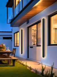 Lampă de perete LED lungă AOEH Villa, aluminiu negru, IP65 impermeabilă, pentru exterior, grădină, terasă, sufragerie și dormitor, 150 cm, 48 W, lumină caldă 2