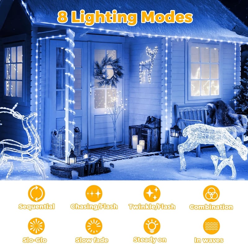 Aofonchy 10m Napelemes Fényfüzér 100 LED Kültéri Vízálló Dekorációs Lámpa 8 Móddal