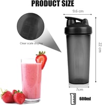 AOGOE Protein Shaker 600ml Fekete-Fehér, BPA-mentes Fehérje Turmixgömbbel, Mérőskálás Edzőtermi Shaker Pohár 2