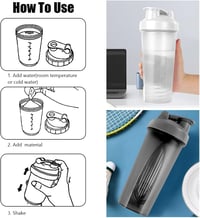 AOGOE Protein Shaker 600ml Fekete-Fehér, BPA-mentes Fehérje Turmixgömbbel, Mérőskálás Edzőtermi Shaker Pohár 3