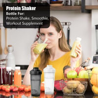 AOGOE Protein Shaker 600ml Fekete-Fehér, BPA-mentes Fehérje Turmixgömbbel, Mérőskálás Edzőtermi Shaker Pohár 6
