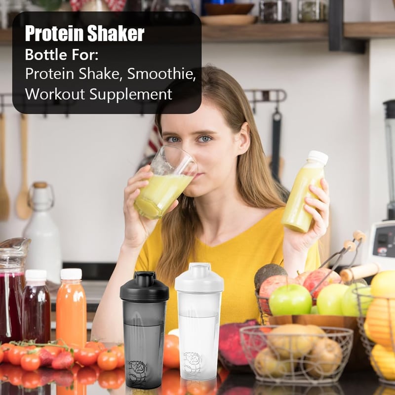 AOGOE Protein Shaker 600ml Fekete-Fehér, BPA-mentes Fehérje Turmixgömbbel, Mérőskálás Edzőtermi Shaker Pohár