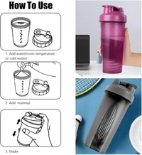 AOGOE Protein Shaker 600ml Mérőskálával és Keverőgolyóval, BPA-Mentes Fehérje Turmix Palack Fekete-Lila Színben 3
