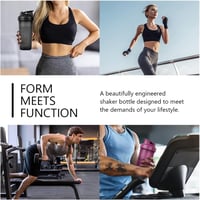 AOGOE Protein Shaker 600ml Mérőskálával és Keverőgolyóval, BPA-Mentes Fehérje Turmix Palack Fekete-Lila Színben 5
