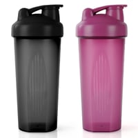 AOGOE Protein Shaker 600 ml s odmerkou a miešacou guľôčkou, BPA-free proteínový šejker v čierno-fialovej farbe. 2