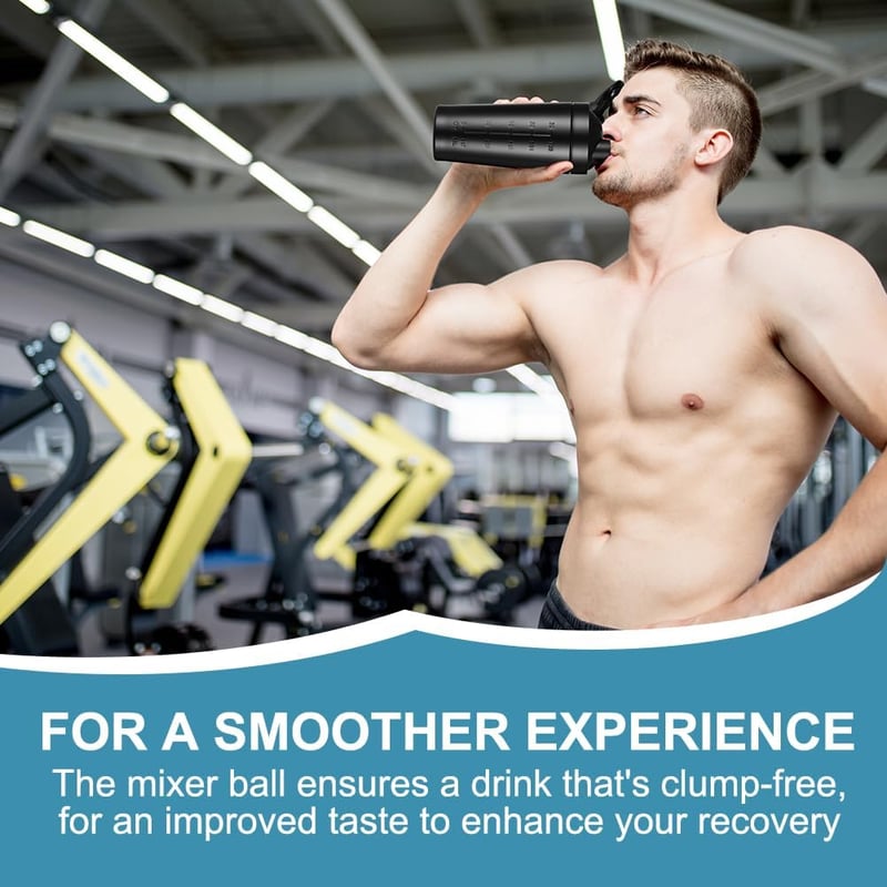 AOGOE Rozsdamentes Acél Protein Shaker 900ml - Sportos Fitnesz Palack Mérlegekkel, Szivárgásmentes BPA Mentes