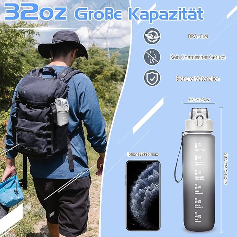 AOHAN Sportkulacs 1L BPA Mentes Szűrővel, Szivárgásmentes Ivópalack Sötétkék Színben Edzéshez Túrázáshoz Irodába