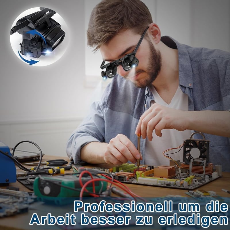 Aohcae fejpántos nagyító LED világítással, 2.0X-24.0X nagyítás, cserélhető lencse