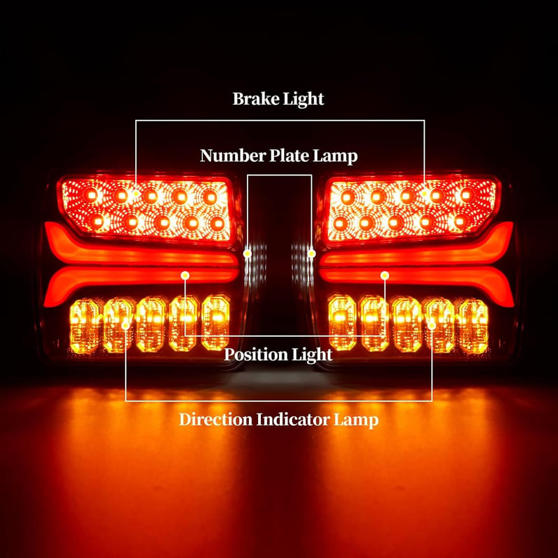 AOHEWEI LED Hátsó Lámpa Szett 12/24V - Vízálló Féklámpa Dinamikus Irányjelzővel és Rendszámvilágítással Utánfutókhoz, Lakókocsikhoz, Teherau