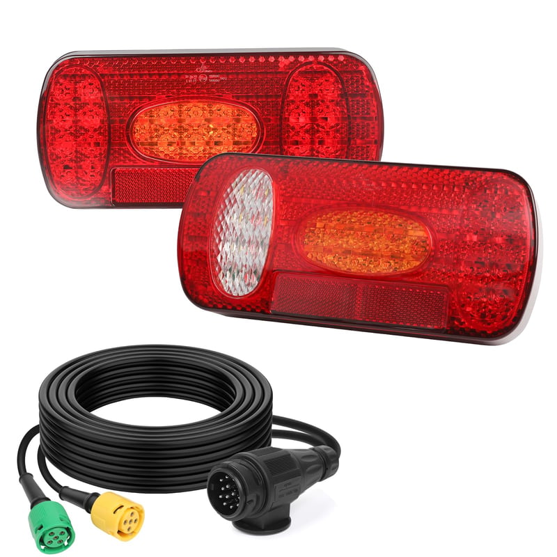 AOHEWEI LED sada zadných svetiel na príves 12V/24V vodotesné smerové, brzdové, cúvacie a hmlové svetlo s 13-pólovým konektorom a 5,5 m 5-žilovým káblom pre nákladné autá a karavany