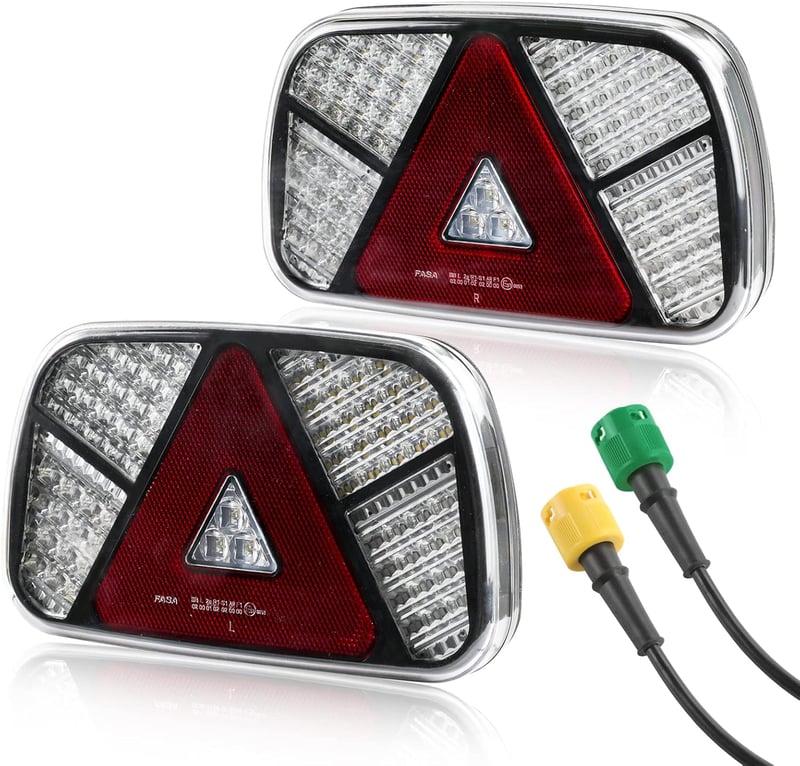 AOHEWEI Vízálló Hátsó Lámpa Szett 12V/24V - Irányjelző, Féklámpa, Tolatólámpa, Ködlámpa - 2db 30cm Kábellel Utánfutóhoz, Lakókocsihoz, Teher